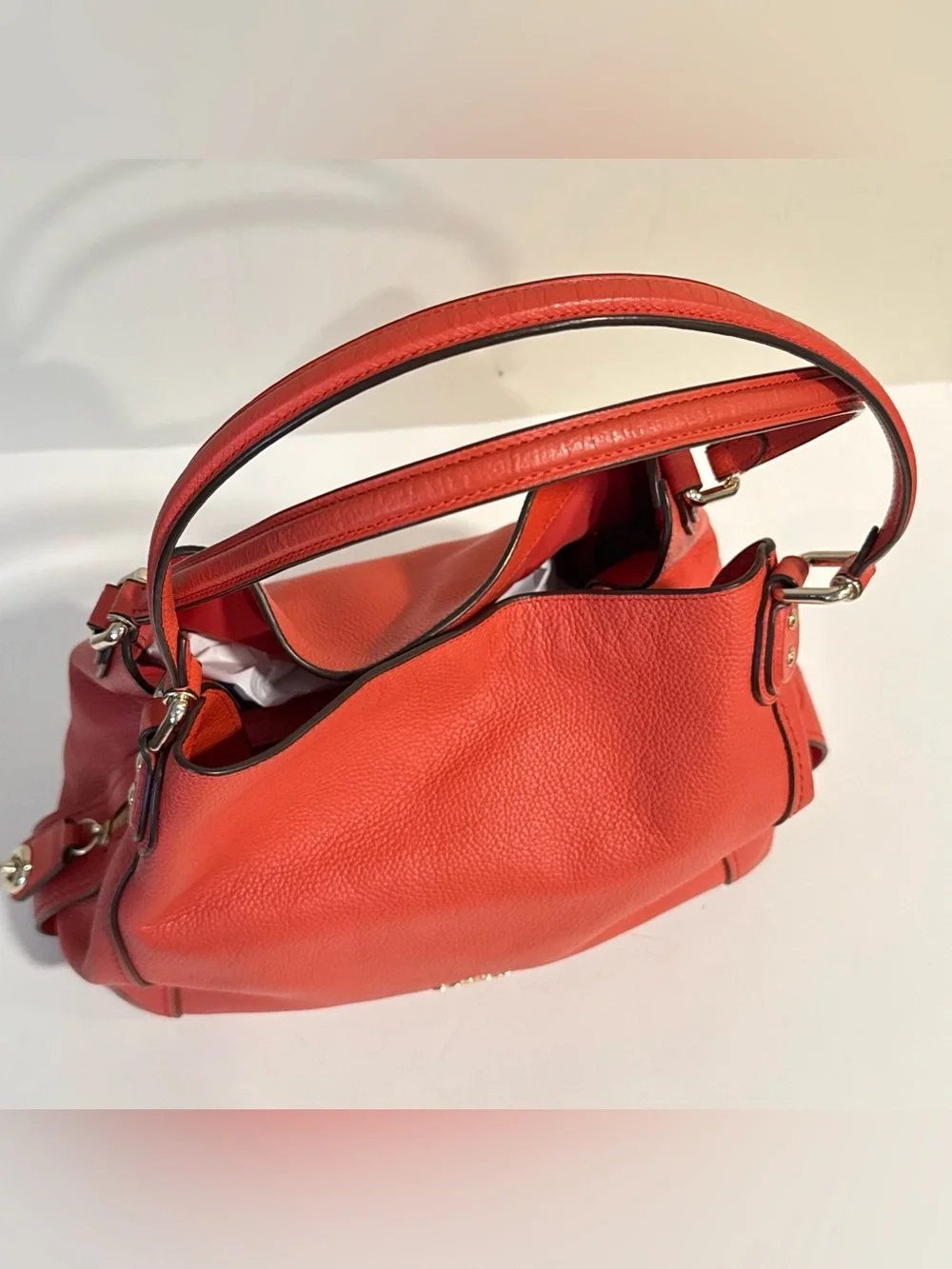 Coach Edie 31 Pebbled Leather Coral Orange Red Purse 57125 Shoulder Bag